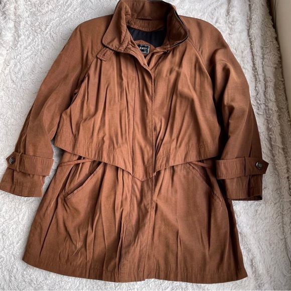 Vintage 90s insulated anorak jacket coat pecan trench brown oversized Gallery M - Picture 10 of 14